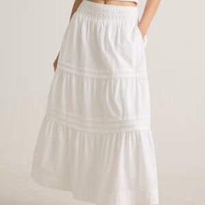 Quince 100% Organic Cotton Poplin Tiered Maxi Skirt White Size Small